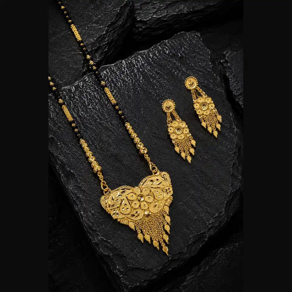 Exclusive Long Gold Plated Mangalsutra with Designer Pendant & Earrings