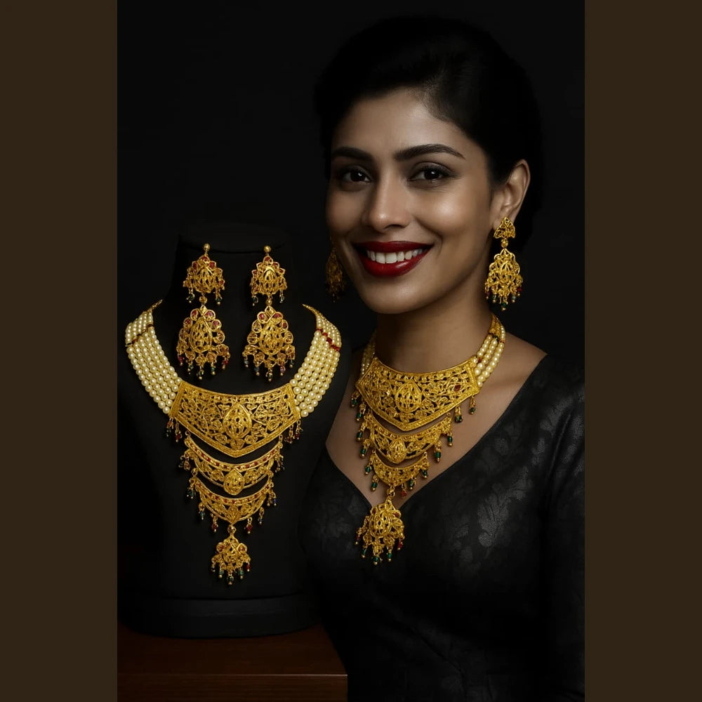 Product image of Long Necklace Jewelry Set Real Gold Look Design For Weddings Special Occasions Copy 3 – image 7