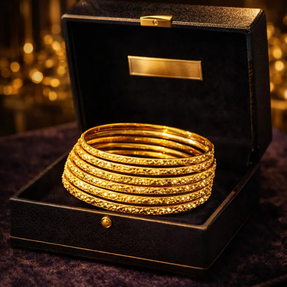 Premium One Gram Gold Plated Thin Bangles Set (12 Pieces, 2mm Width)