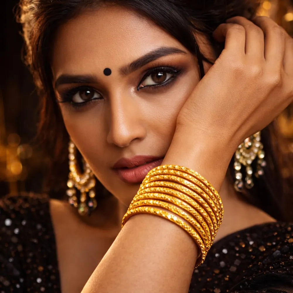 Premium One Gram Gold Plated Thin Bangles Set (12 Pieces, 2mm Width)