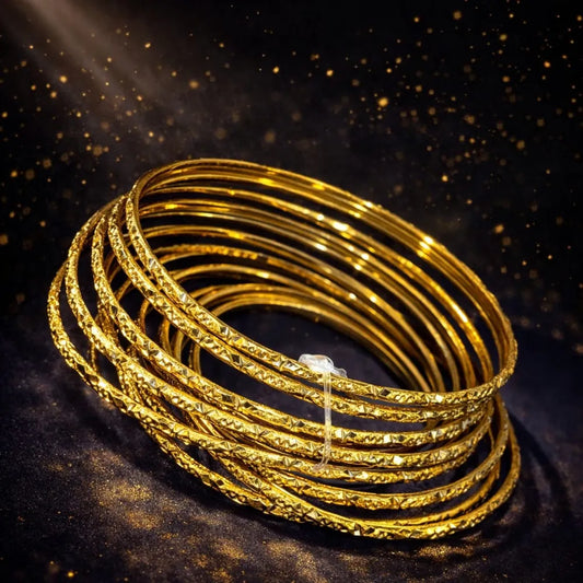 Premium One Gram Gold Plated Thin Bangles Set (12 Pieces, 2mm Width)