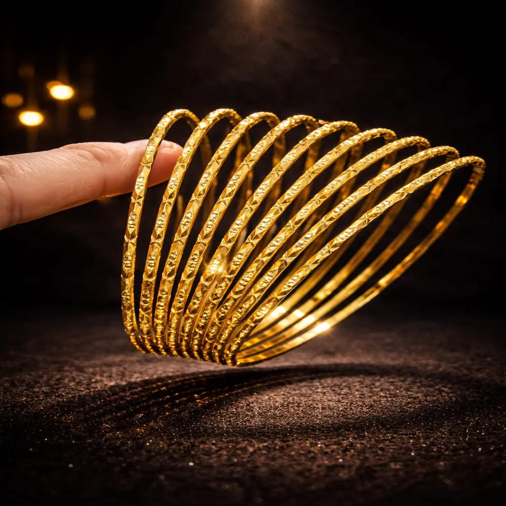 Premium One Gram Gold Plated Thin Bangles Set (12 Pieces, 2mm Width)