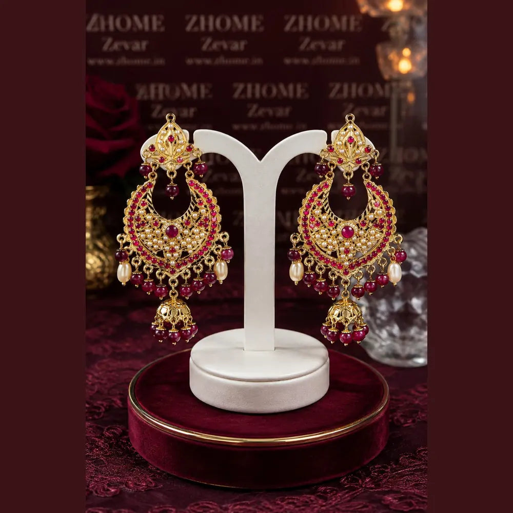 Royal Red Crystal Choker Necklace Set with Earrings – Handmade Gold-Plated Bridal Jewellery