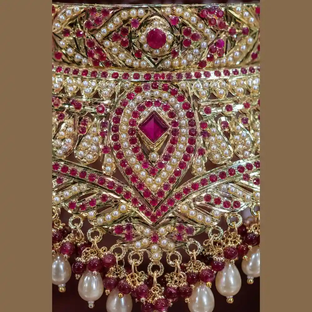 Royal Red Crystal Choker Necklace Set with Earrings – Handmade Gold-Plated Bridal Jewellery